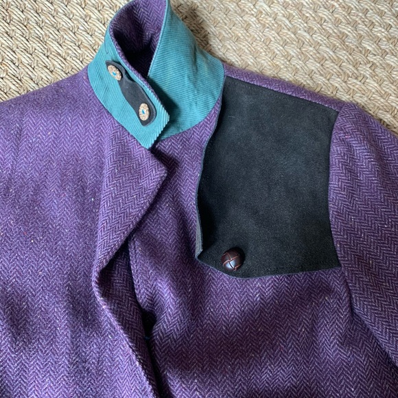 Trovata Purple and Mint Wool Elbow Patch Blazer - Picture 4 of 8